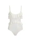 Ulla Johnson Bania Ruffle Trim Crochet Bodysuit In White