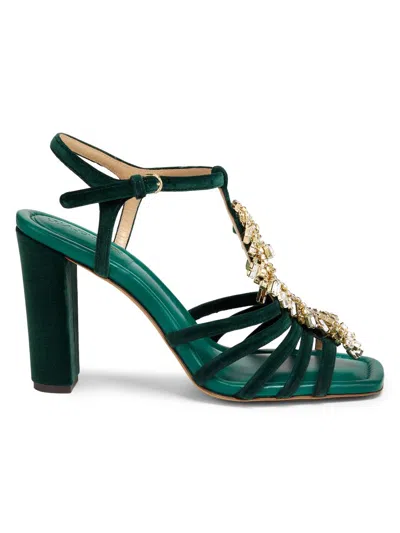 Ulla Johnson Women's Bianca 100mm Embellished Velvet T-strap Sandals In Green