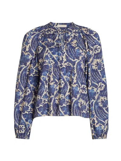 Ulla Johnson Women's Brea Floral Cotton-blend Blouse In Blue