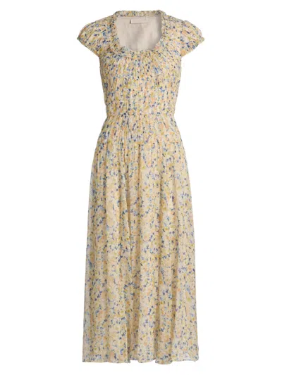Ulla Johnson Calliope Floral-print Silk-crepon Midi Dress In Yellow