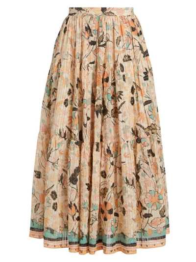 Ulla Johnson Women's Cambrie Tiered Floral A-line Midi-skirt In Pearl Flora