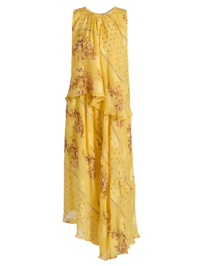Ulla Johnson Women's Caprice Asymmetric Printed Silk Midi-dress In Yellow