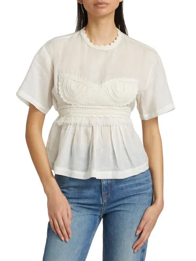 Ulla Johnson Women's Cari Crochet Applique Top In White