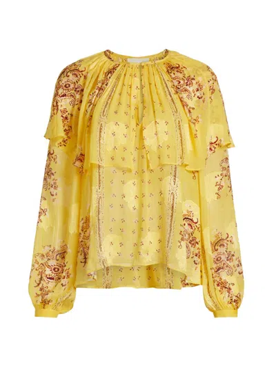 Ulla Johnson Women's Elissa Printed Silk Chiffon Cape Blouse In Yellow
