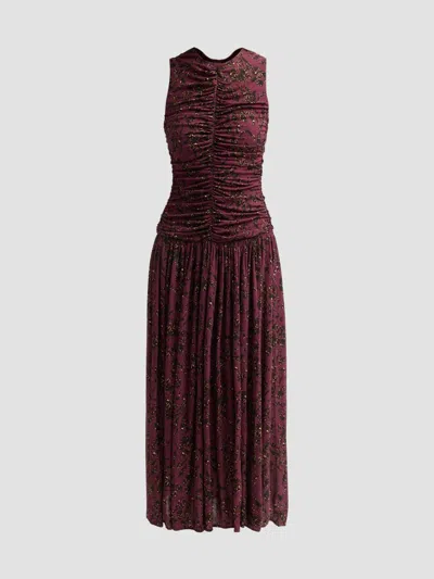 Ulla Johnson Elsa Ruched Floral-print Jersey Midi Dress In Brown