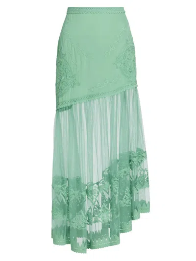 Ulla Johnson Women's Elspeth Floral-embroidered Sheer Silk Midi-skirt In Green