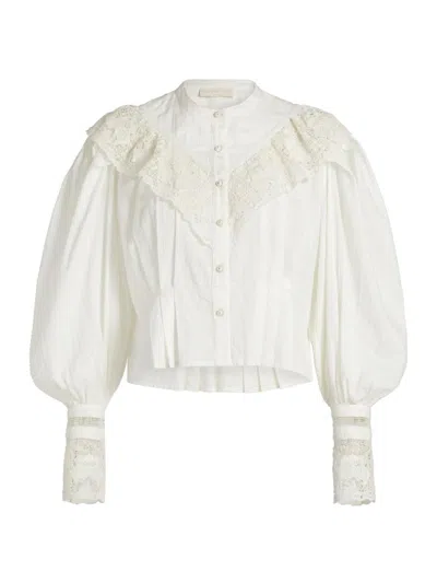 Ulla Johnson Women's Esther Pleated Lace-trim Cotton Blouse In White