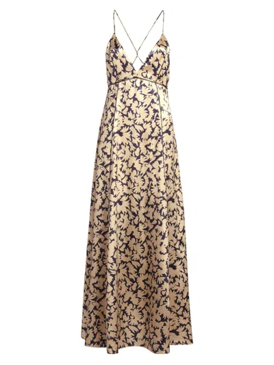 Ulla Johnson Women's Evie Printed Satin Cross-back Maxi Dress In White