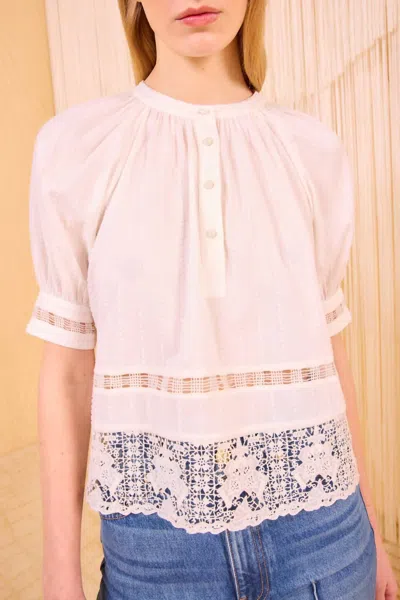 Ulla Johnson Women's Faye Puff Sleeve Top In White In Pink