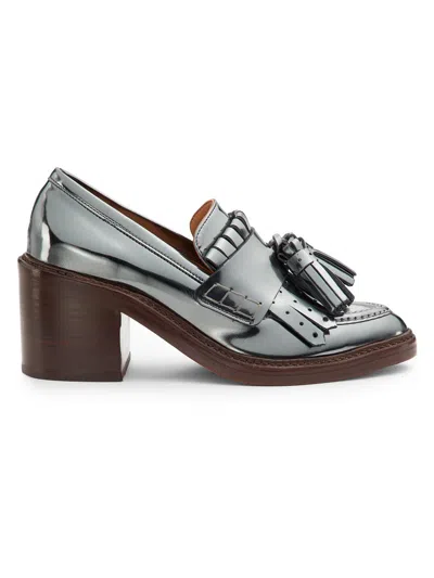 Ulla Johnson Women's Fiona 70mm Tasseled Metallic Leather Loafers In Gray