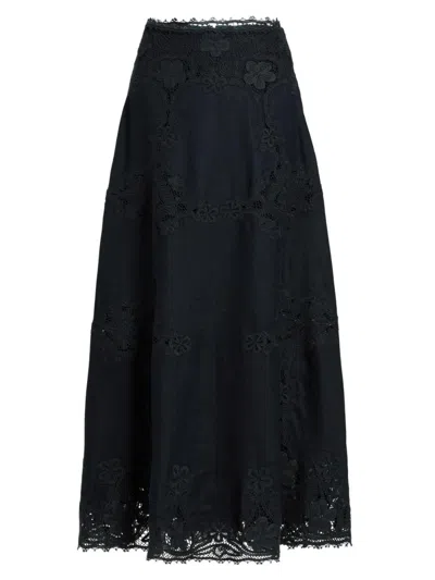 Ulla Johnson Women's Fleur Linen Midi Skirt In Black