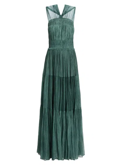 Ulla Johnson Women's Freesia Shirred Silk Chiffon Sleeveless Gown In Green