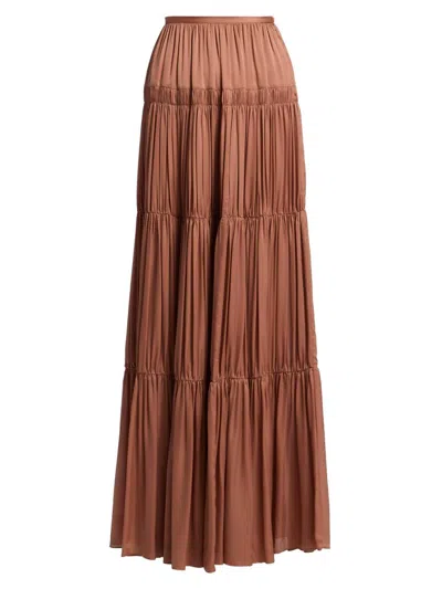 Ulla Johnson Women's Gaelle Silk Tiered High-waisted Maxi Skirt In Brown