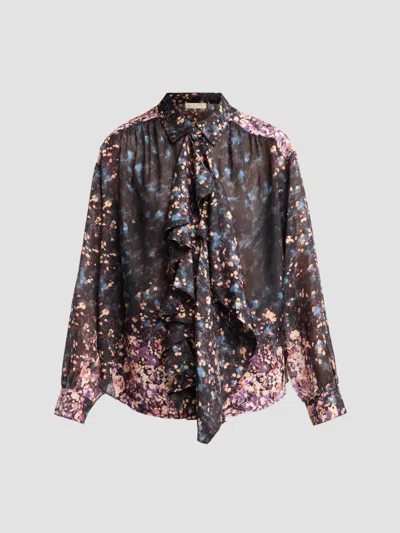 Ulla Johnson Women's Gesture Floral Silk Ruffle Blouse In Eclipse