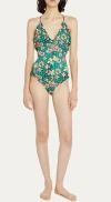 Ulla Johnson Women's Giordana Maillot Green Floral One Piece Swimsuit With Ruffle