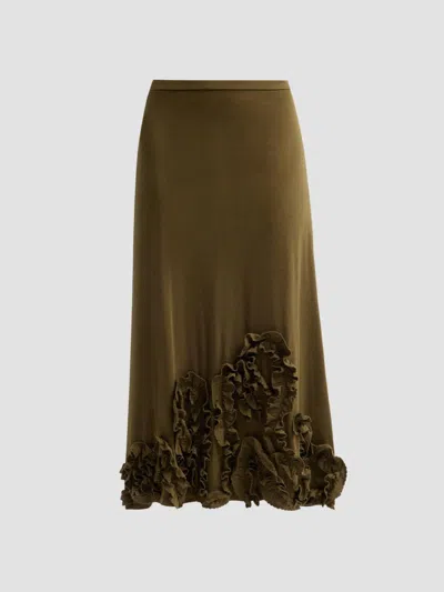 Ulla Johnson Heloise Ruffle Wool Midi Skirt In Green