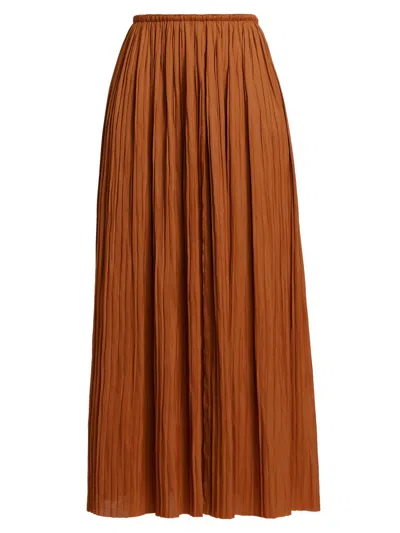 Ulla Johnson Women's Ineze Pleated Satin Midi-skirt In Orange