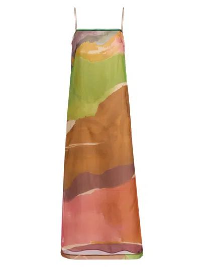 Ulla Johnson Landscape Printed Silk Chiffon Midi Dress In Multi