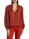 Ulla Johnson Women's Leah Satin Plissé Blouse In Red