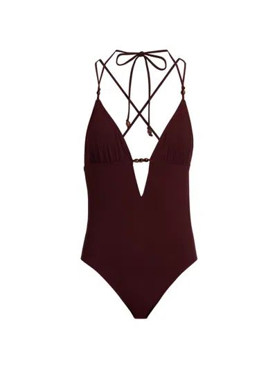 Ulla Johnson Women's Leila Beaded One-piece Swimsuit In Brown