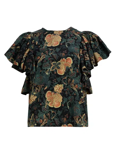 Ulla Johnson Women's Lena Floral Silk Flutter-sleeve Blouse