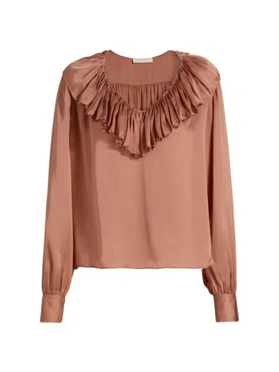 Ulla Johnson Women's Liese Silk Ruffled V-neck Blouse In Pink