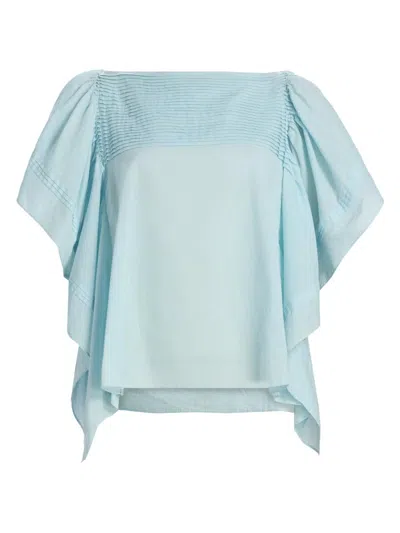 Ulla Johnson Women's Lu Pintucked Draped Cotton Top In Blue