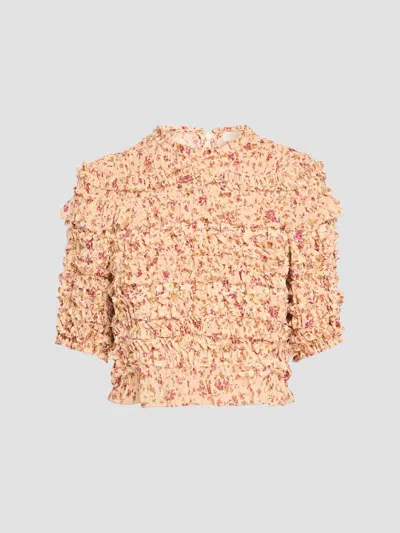 ULLA JOHNSON WOMEN'S MABEL FLORAL RUFFLE SILK TOP