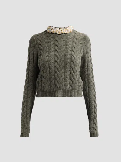 Ulla Johnson Women's Marlie Embellished Cable-knit Merino Wool-blend Sweater In Green