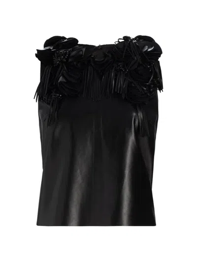 Ulla Johnson Marlowe Floral-appliquéd Leather Top In Black