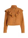 Ulla Johnson Matilde Ruffle Suede Jacket Cognac In Brown