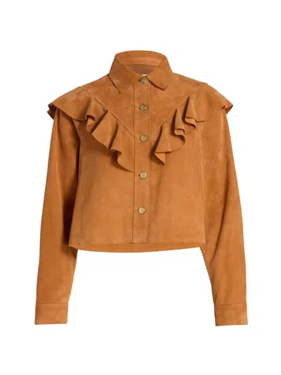 Ulla Johnson Matilde Ruffle Suede Jacket Cognac In Brown