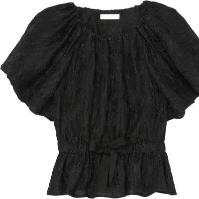Ulla Johnson Women Mirabelle Jacquard Short Sleeve Puff Top Noir In Black