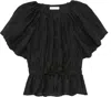 Ulla Johnson Women Mirabelle Jacquard Short Sleeve Puff Top Noir In Black