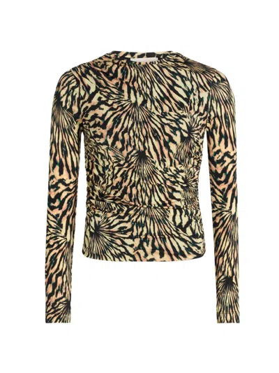 Ulla Johnson Women's Nova Ruched Tiger-print Long-sleeve Top In Multi
