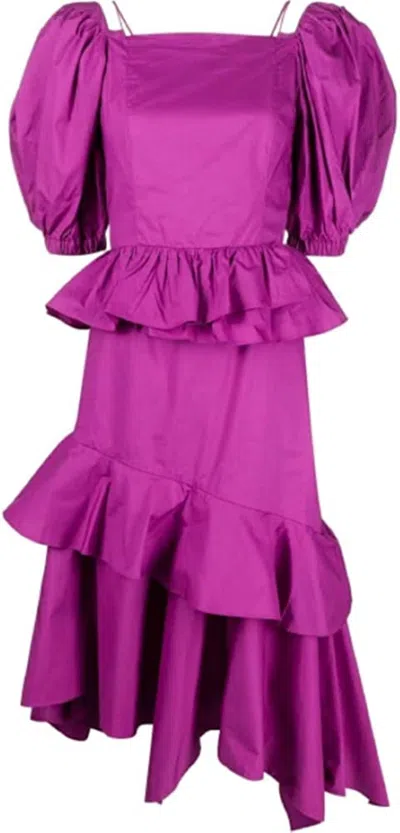 Ulla Johnson Women's Orchid Marie Open-back Asymmetric Ruffled Tiered Cotton Dress In Purple