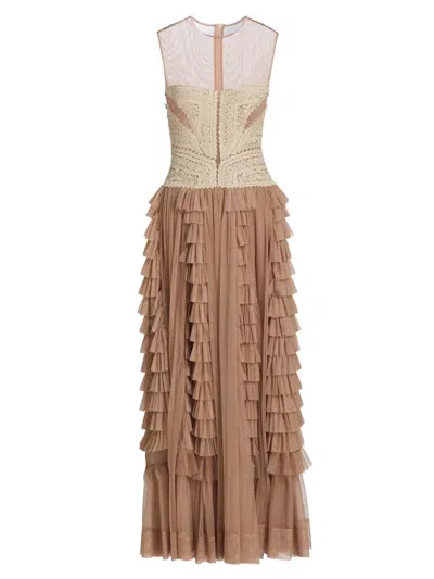 Ulla Johnson Women's Orla Crochet Tulle-skirt Maxi Dress In Brown
