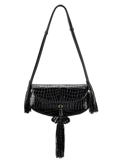 Ulla Johnson Women's Paloma Tassel Croc-embossed Leather Shoulder Bag In Black