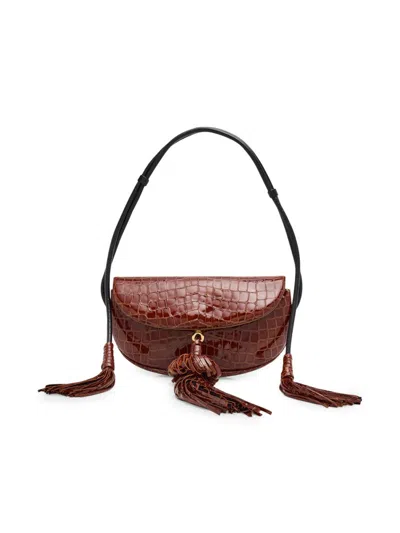 Ulla Johnson Women's Paloma Tasseled Croc-embossed Leather Shoulder Bag In Brown