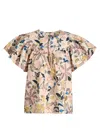 Ulla Johnson Perline Flutter Sleeve Blouse In Magnolia In Multi