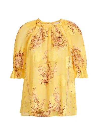 Ulla Johnson Women's Pippa Printed Silk Blouse In Yellow