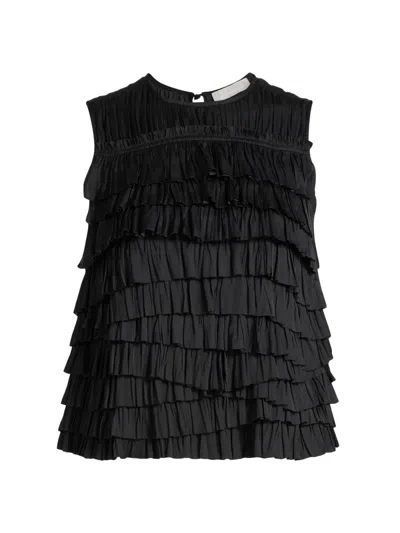 Ulla Johnson Women's Quinn Satin Plissé Top In Black
