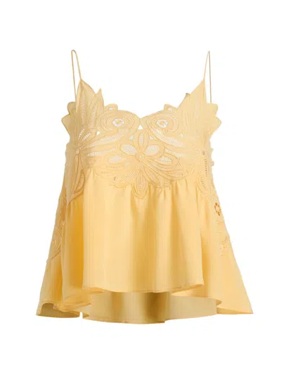 Ulla Johnson Rosie Lace Applique Silk Tank Top Dandelion In Yellow