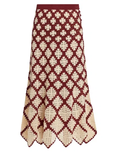 Ulla Johnson Women's Summer Geometric Crochet Midi-skirt In Claret