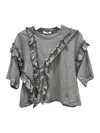 Ulla Johnson Women's Sydney Short Sleeve Ruffle Tee Top In Slate Melange In Green