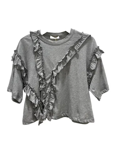 Ulla Johnson Women's Sydney Short Sleeve Ruffle Tee Top In Slate Melange In Green