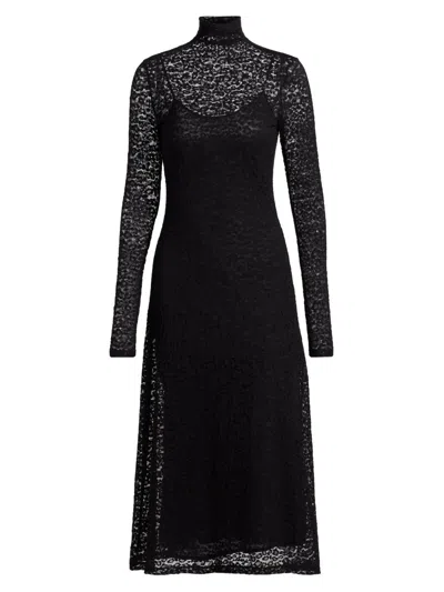 Ulla Johnson Women's Talia Leopard Lace Turtleneck Midi Dress In Black