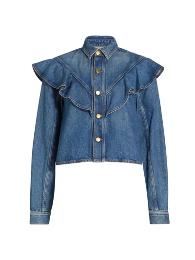 Ulla Johnson Women's The Mathilde Ruffled Denim Jacket In Blue