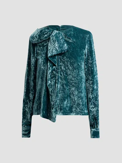 Ulla Johnson Women's Vesa Draped Velvet Blouse In Jadeite