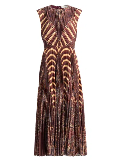 Ulla Johnson Women's Violeta Printed Pleated Sleeveless Midi-dress In Gold